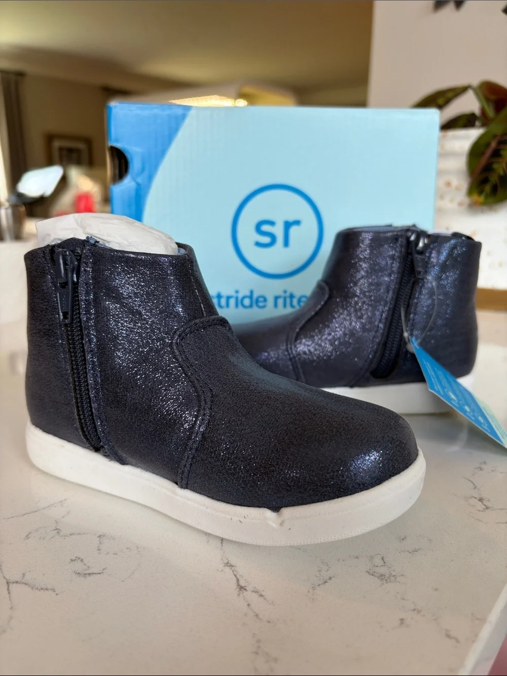 Stride Rite Toddler Shimmery Navy Side-Zip Boots
